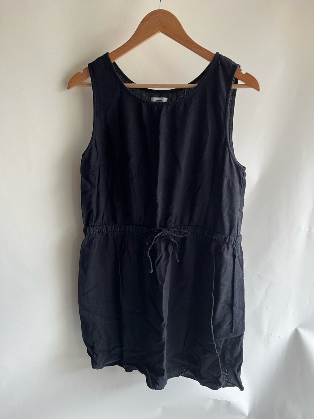 Old Navy cotton dress black tie waist sz lg women’s sleeveless short mini euc